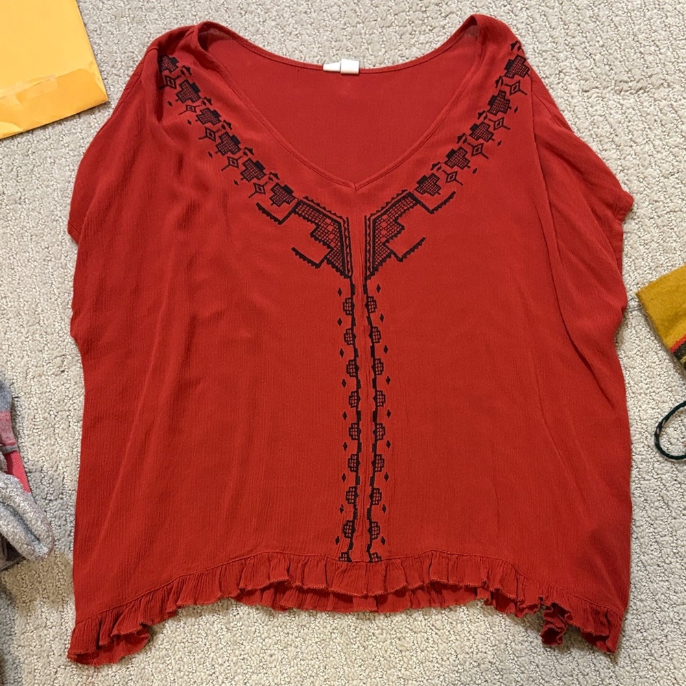 Others Follow Red Embroidered Blouse